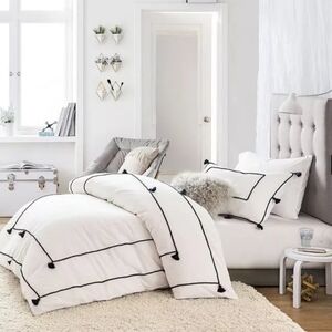 pottery barn twin chambray tassel duvet cover cotton